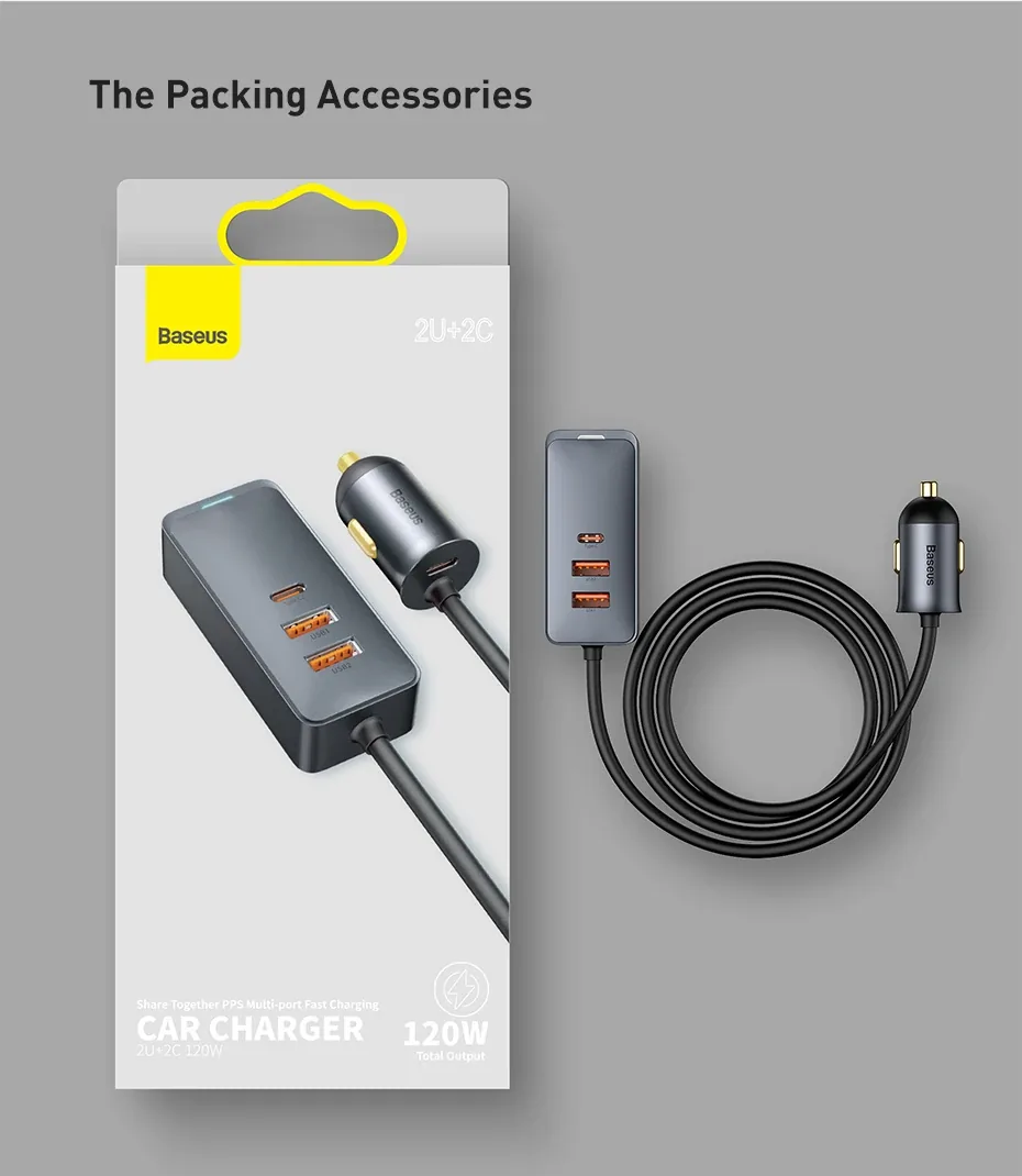 Baseus Share Together 120W PPS Quick Car Charger 2C+2U for Sale in Pakistan