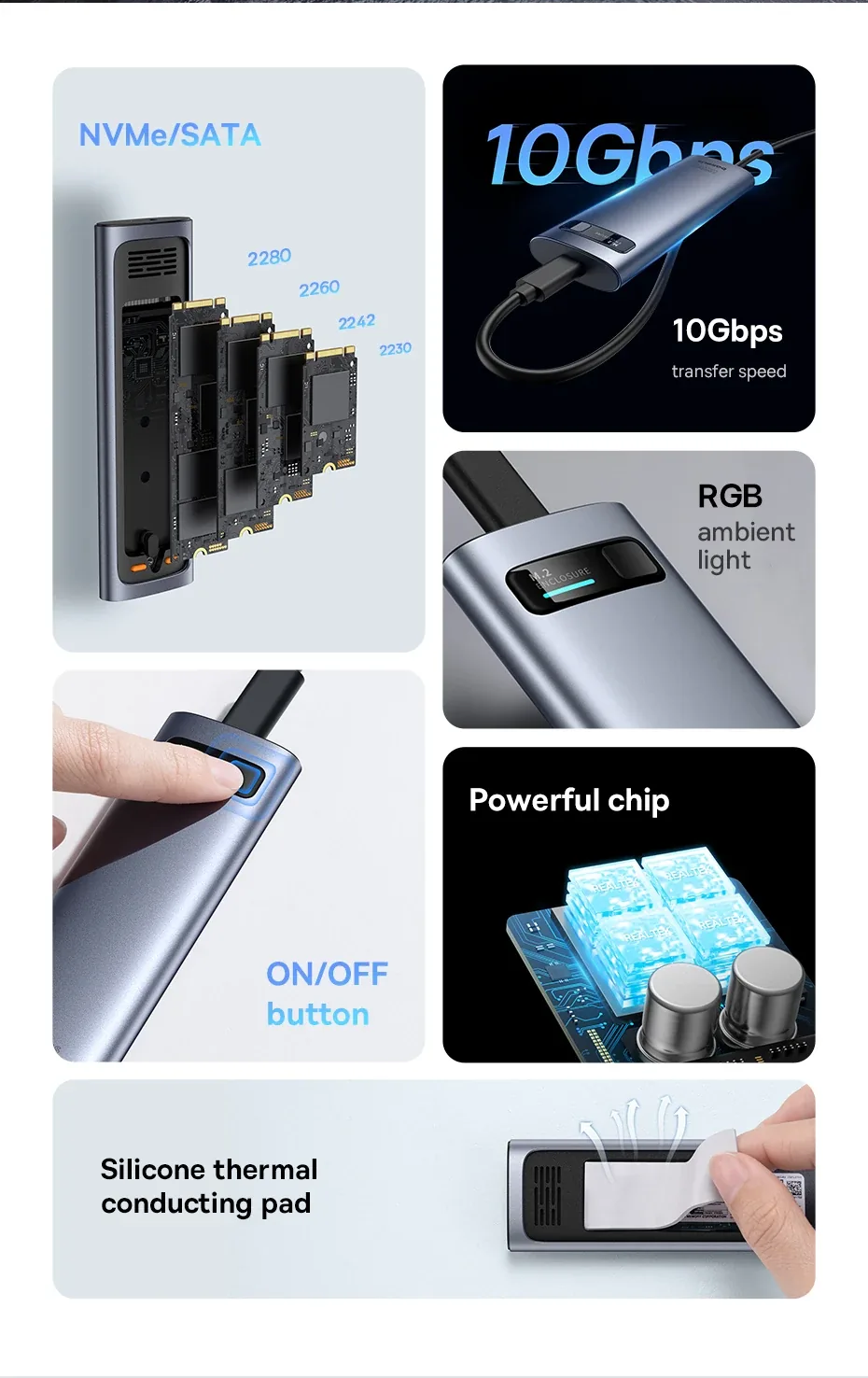 Baseus SSD Enclosure FlyJoy Series (M.2 NVMe and SATA) for Sale in Pakistan