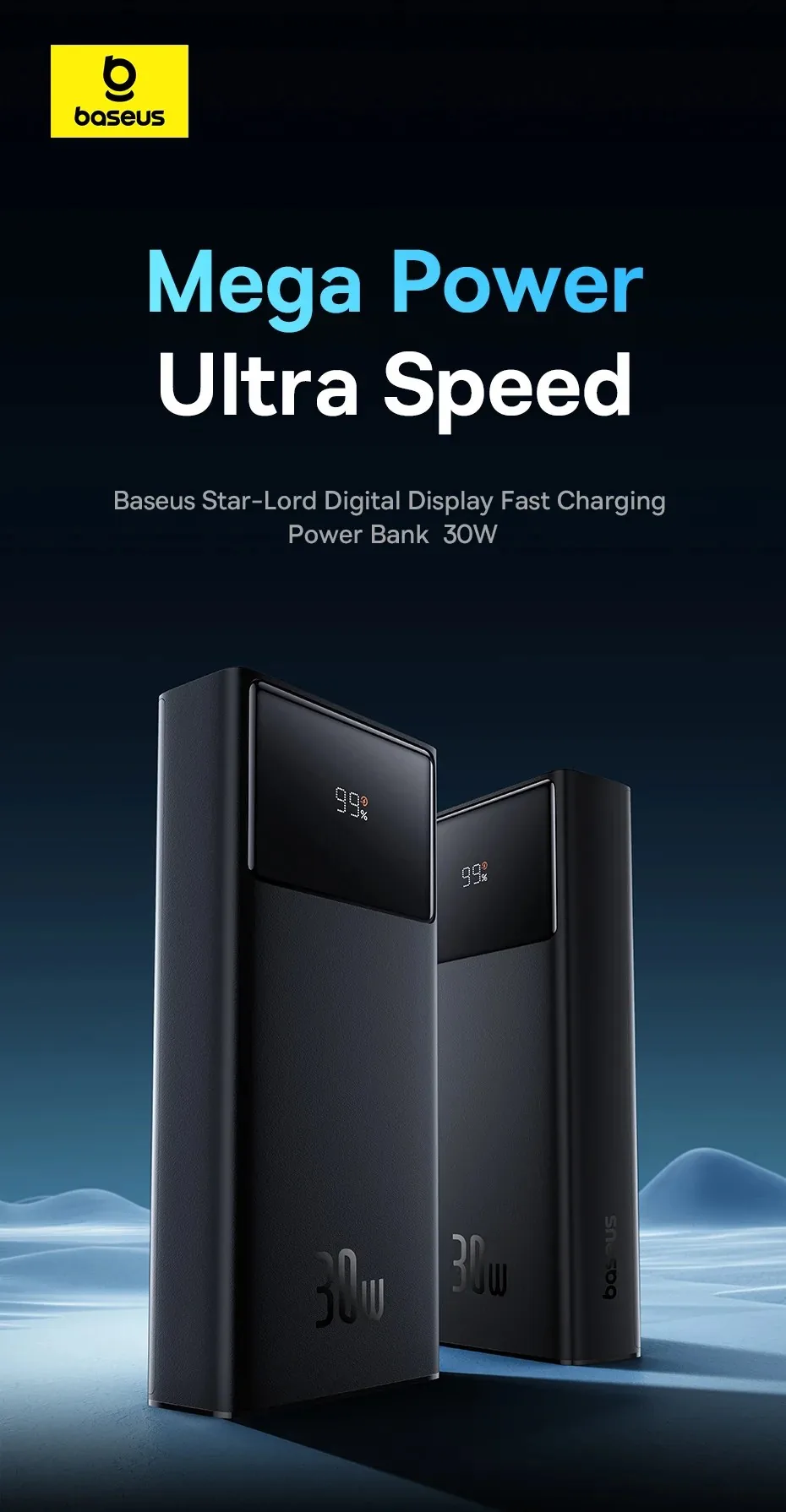 Baseus Star-Lord Digital Display Fast Charging Power Bank 20000mAh 30W Cluster Black for Sale in Pakistan