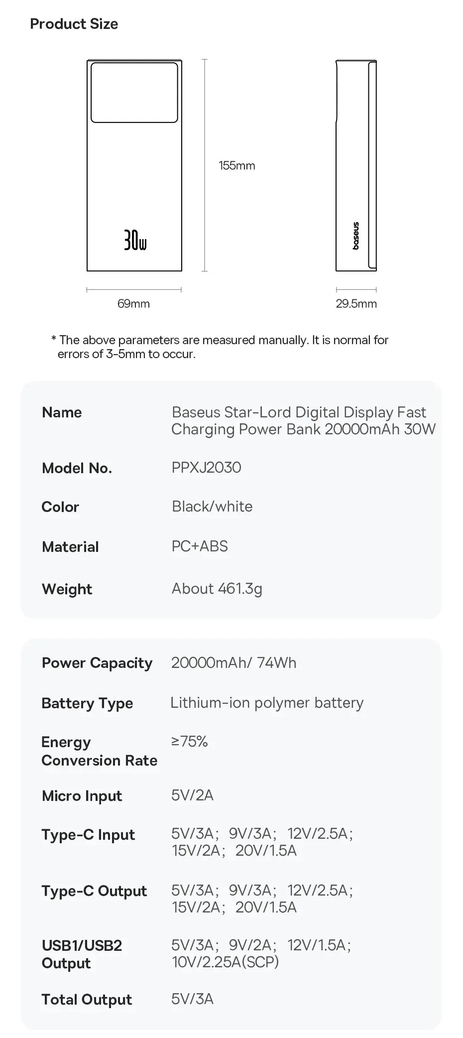 Baseus Star-Lord Digital Display Fast Charging Power Bank 20000mAh 30W Cluster Black for Sale in Pakistan