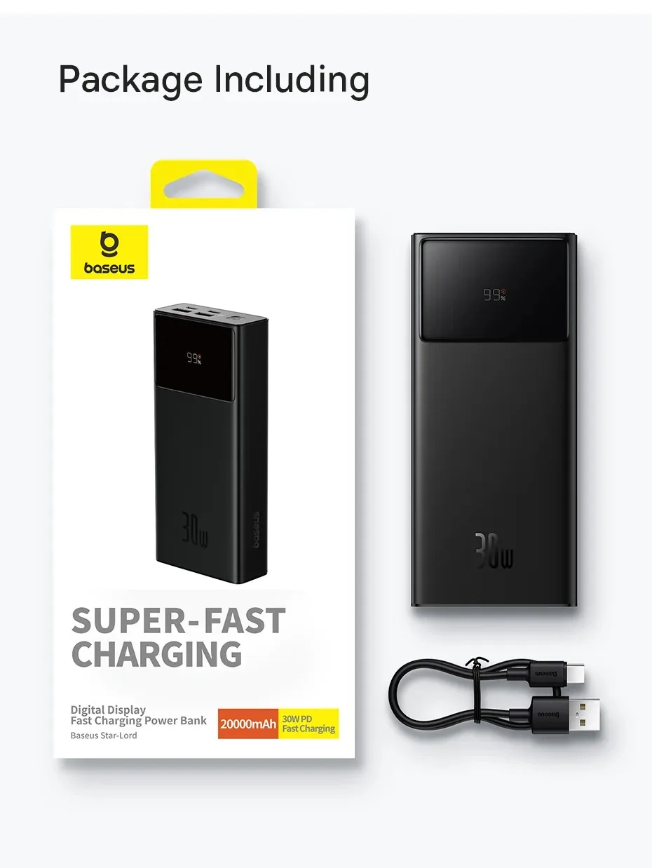 Baseus Star-Lord Digital Display Fast Charging Power Bank 20000mAh 30W Cluster Black for Sale in Pakistan