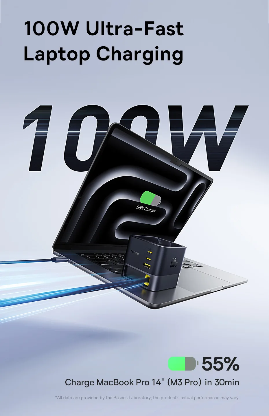 Baseus Super Gan 100W USB-C Retractable Cable Desktop Charger for Sale in Pakistan