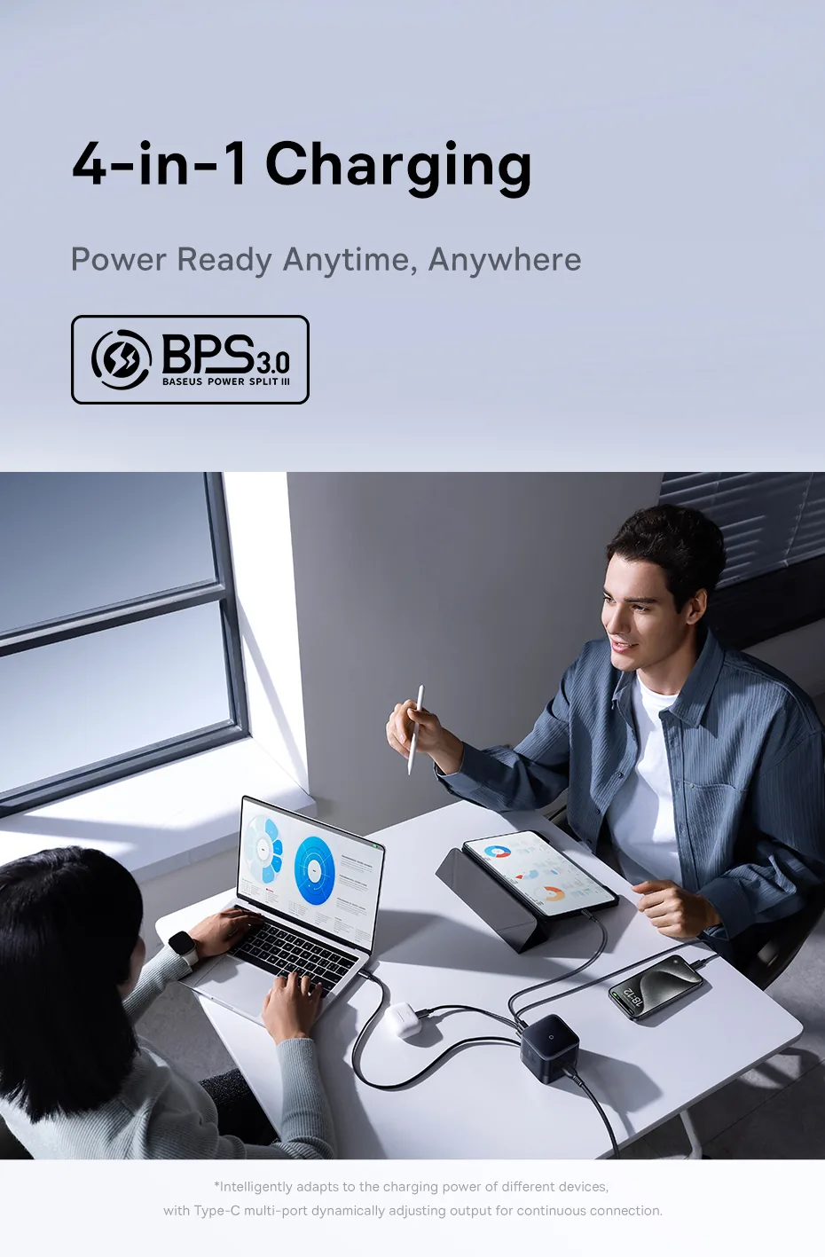 Baseus Super Gan 100W USB-C Retractable Cable Desktop Charger for Sale in Pakistan