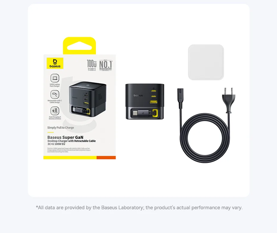 Baseus Super Gan 100W USB-C Retractable Cable Desktop Charger for Sale in Pakistan