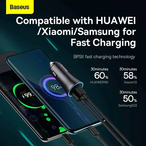 Baseus U+C 60W Golden Contactor Max Dual Fast Charger Car Charger for Sale in Pakistan