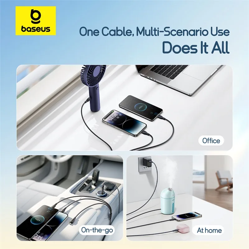 Baseus Ultra-Fast 3 in 1 Fast Charging Cable 3.5A 1.3m for Sale in Pakistan