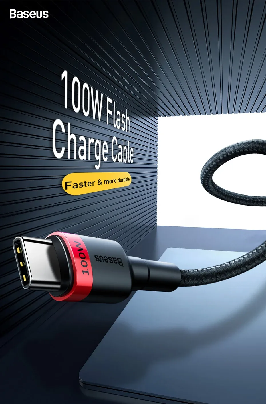 Baseus USB-C to USB-C PD QC Cable 100W 5A 2Meters for Sale in Pakistan