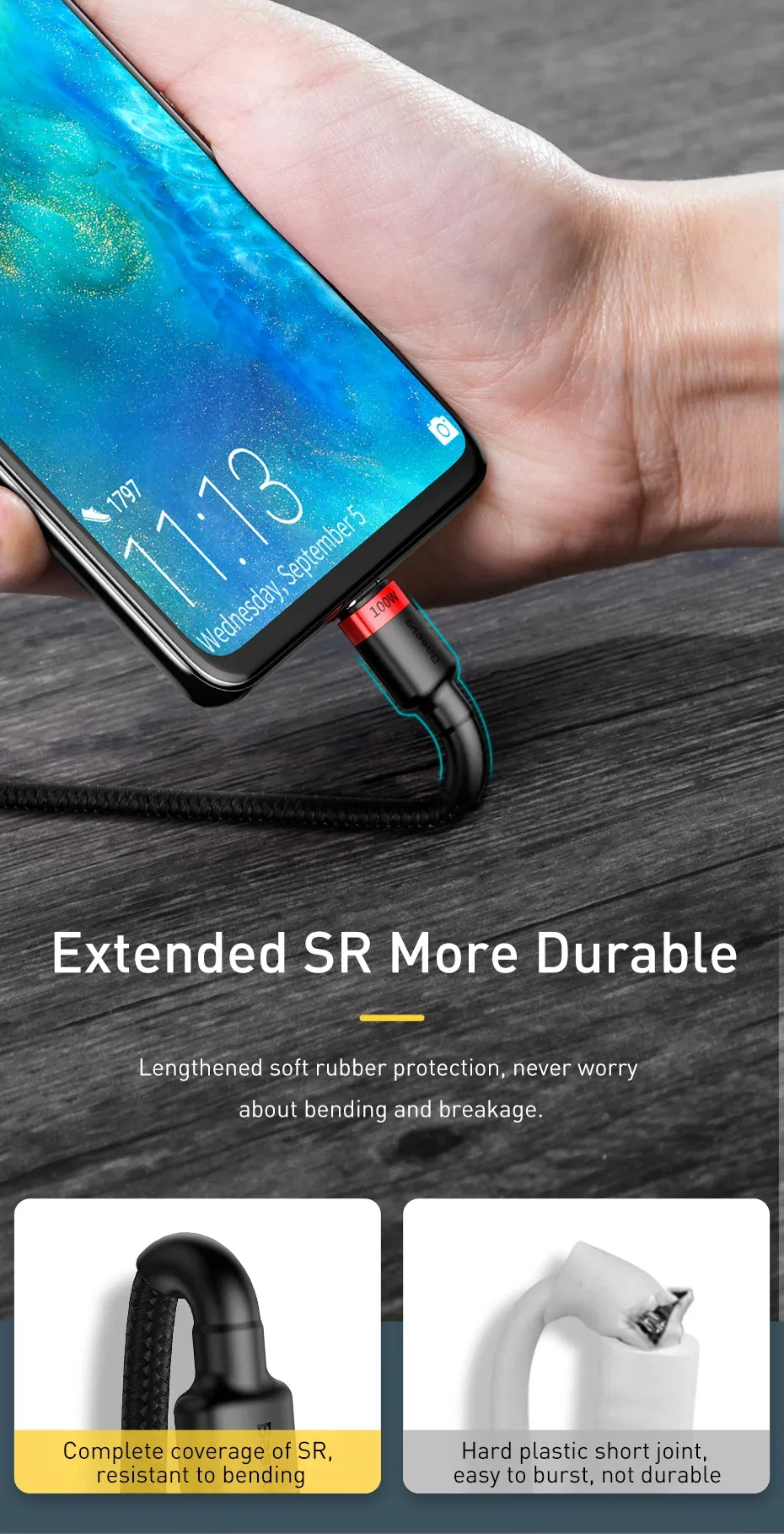 Baseus USB-C to USB-C PD QC Cable 100W 5A 2Meters for Sale in Pakistan