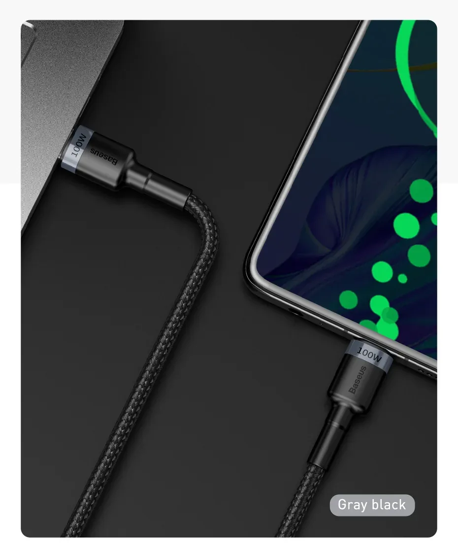 Baseus USB-C to USB-C PD QC Cable 100W 5A 2Meters for Sale in Pakistan