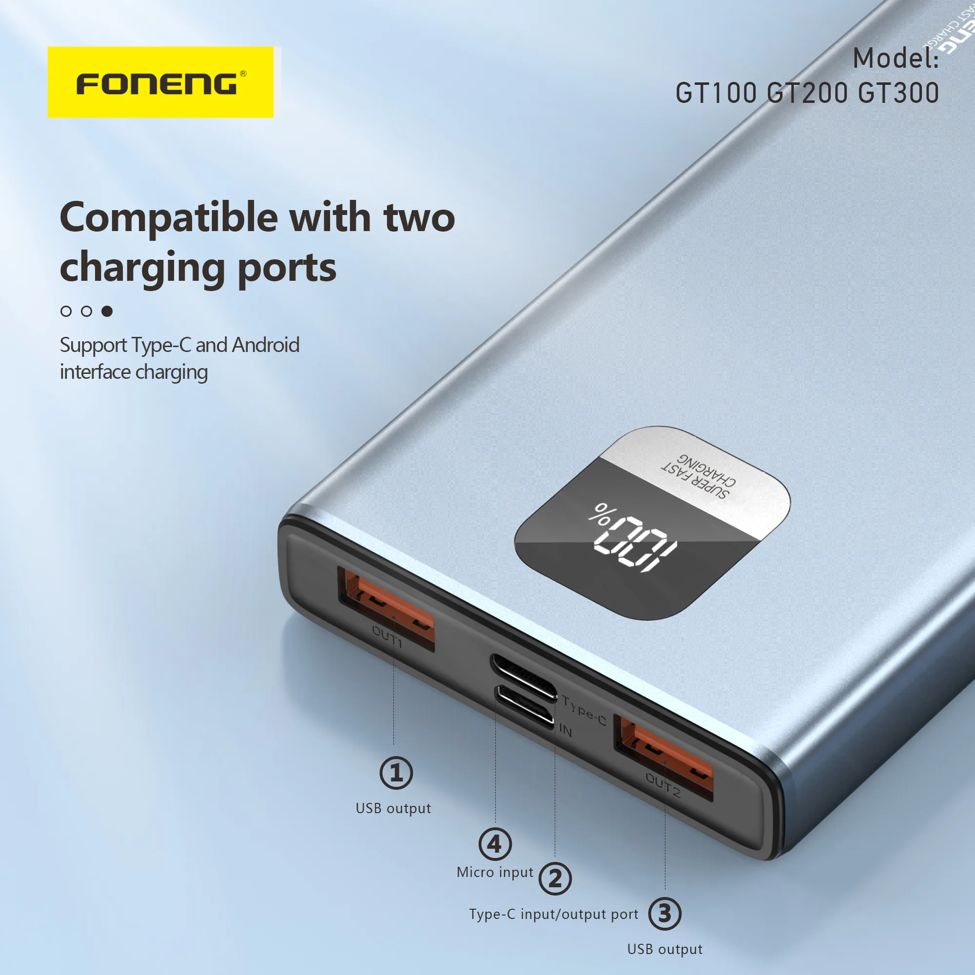 Foneng GT300 30000mAh Power Bank (22.5W & 3 Outputs) for Sale in Pakistan