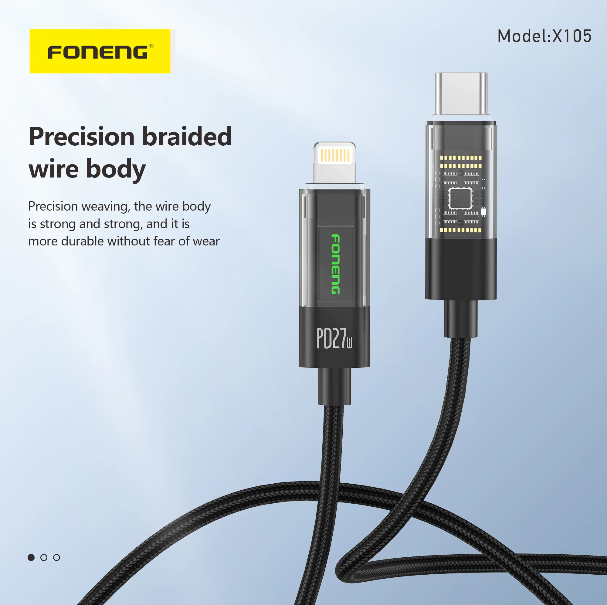 Foneng X105 1.2m Transparent Head Braided Cable (60W / PD27W) for Sale in Pakistan
