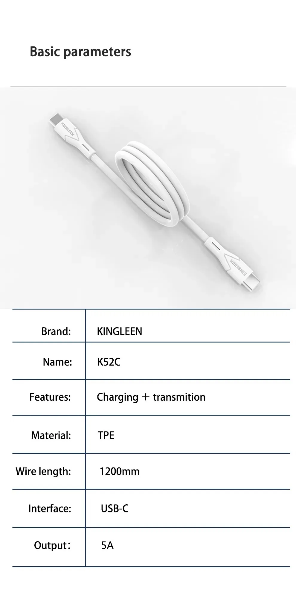 KINGLEEN TYPE C TO TYPE C 60W DATA CABLE 1Meter K26C for Sale in Pakistan