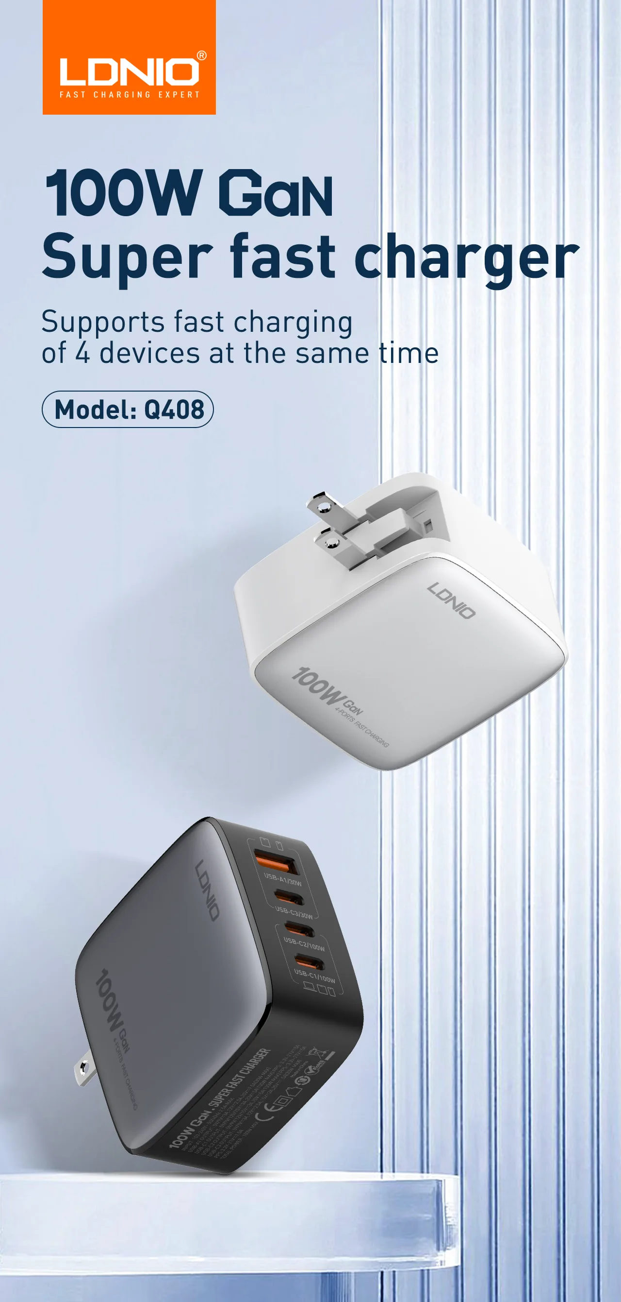 LDNIO 100W GaN Super Fast Charger Q408 for Sale in Pakistan