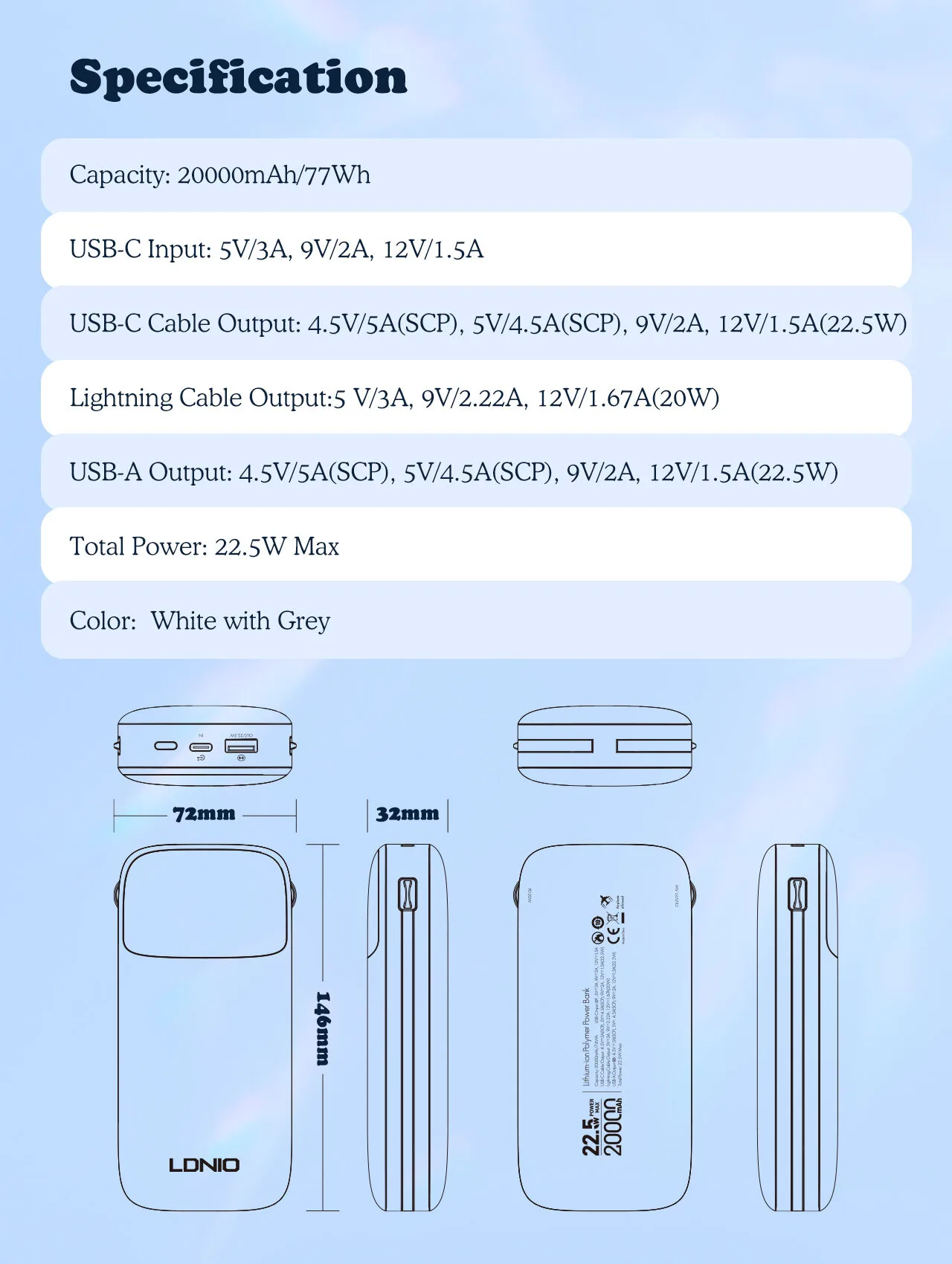 LDNIO 20000mAh 22.5W Fast Charging Power Bank PQ20 for Sale in Pakistan