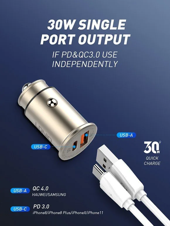 LDNIO 30W Ultra Mini Zinc Alloy Shell Car Charger C506Q for Sale in Pakistan