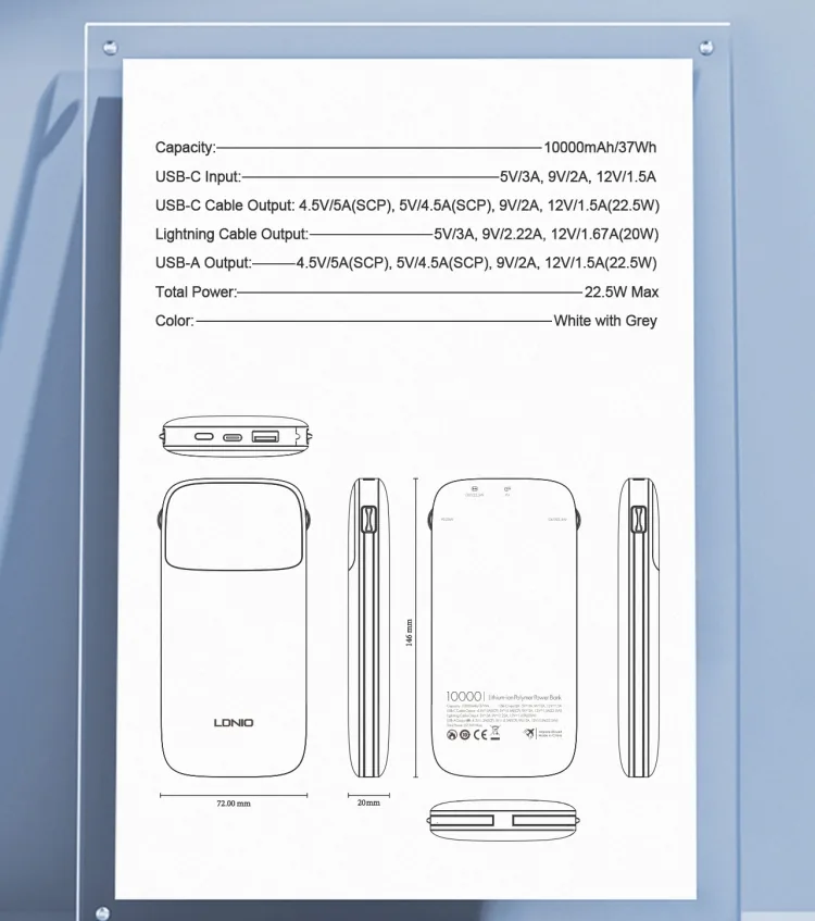 LDNIO PQ19 10000mah 20w/22.5 Power Bank with Digital Display for Sale in Pakistan