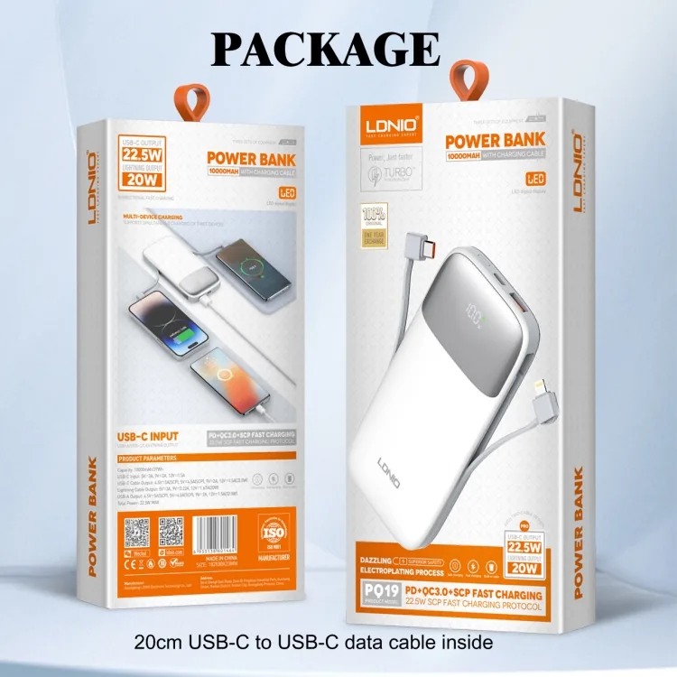 LDNIO PQ19 10000mah 20w/22.5 Power Bank with Digital Display for Sale in Pakistan