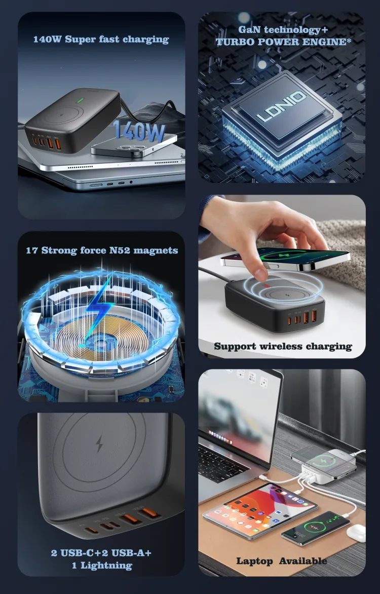 LDNIO Q4010 140W Multiport Desktop Charging Wireless Charger for Sale in Pakistan