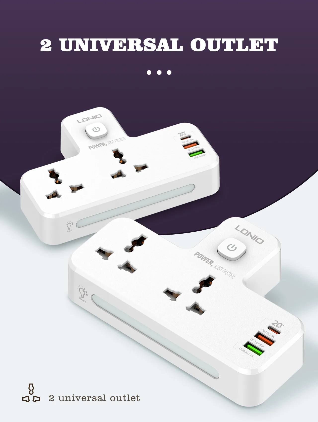 LDNIO SC2311 Power Extension USB-C 20W PD For Mac, 2 X USB-A with LAMP for Sale in Pakistan