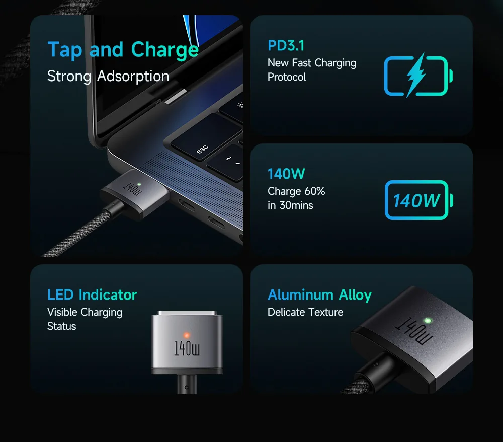 MCDODO 140W USB-C TO MAGSAFE 3 MAGNETIC CABLE for Sale in Pakistan