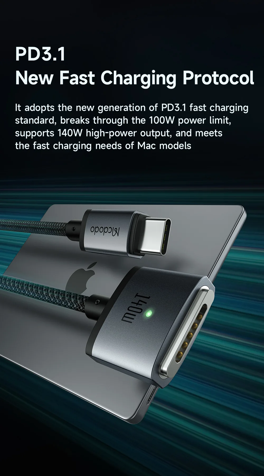MCDODO 140W USB-C TO MAGSAFE 3 MAGNETIC CABLE for Sale in Pakistan