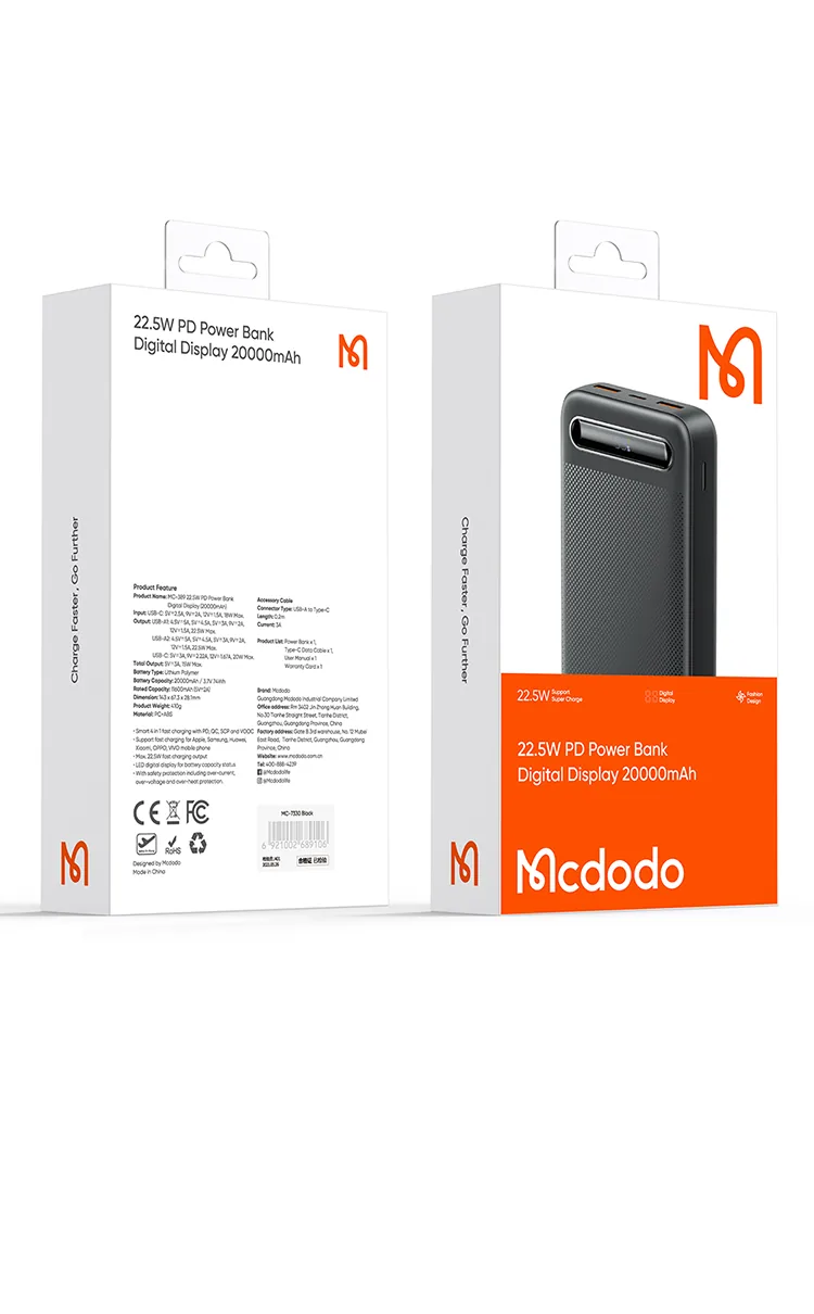 MCDODO 22.5W 20000mAH Power Bank MC-3891 for Sale in Pakistan
