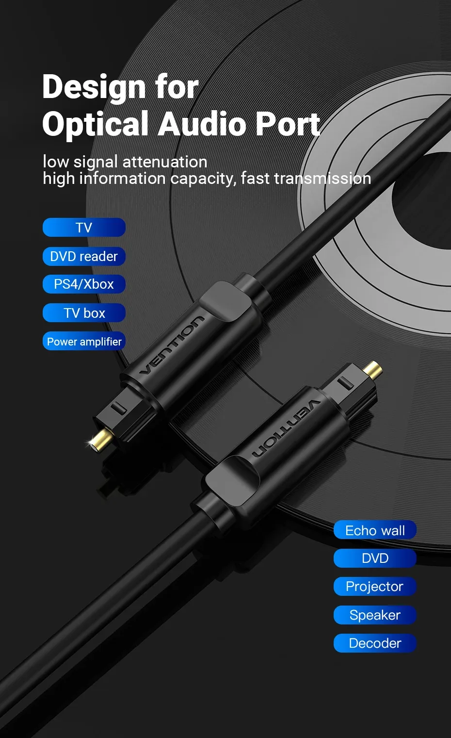 Onten 7515 Optical Digital Audio Cable, Connect PS4/X Box with the Amplifier Transmits your sound 1.3M for Sale in Pakistan