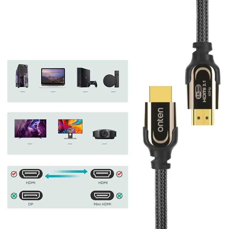 Onten HD180 HDMI Male to HDMI Male Cable 8K UHD 60Hz V2.1 â 2M for Sale in Pakistan