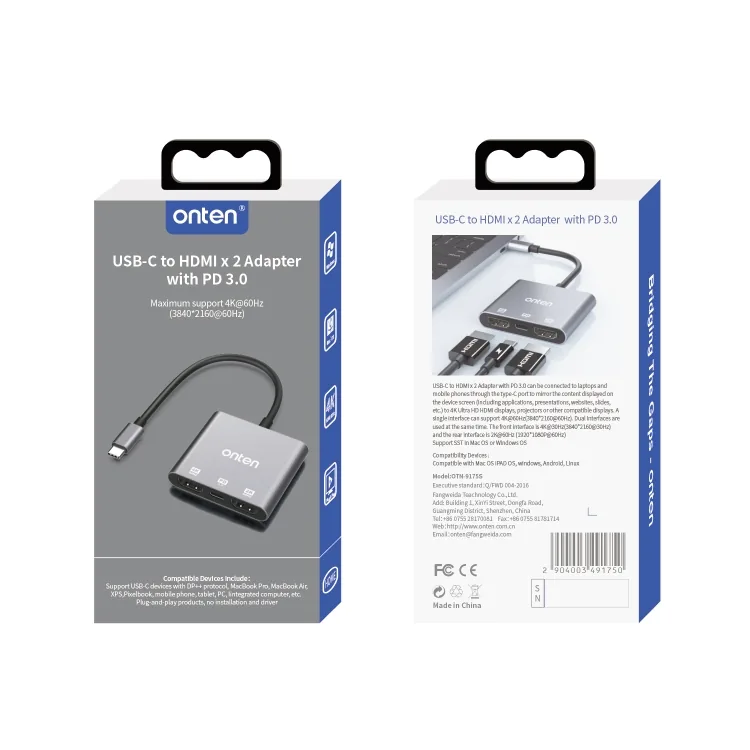 Onten Type-C to HDMI 2 Ports and PD 3.0 4K Adapter OTN-9175S for Sale in Pakistan