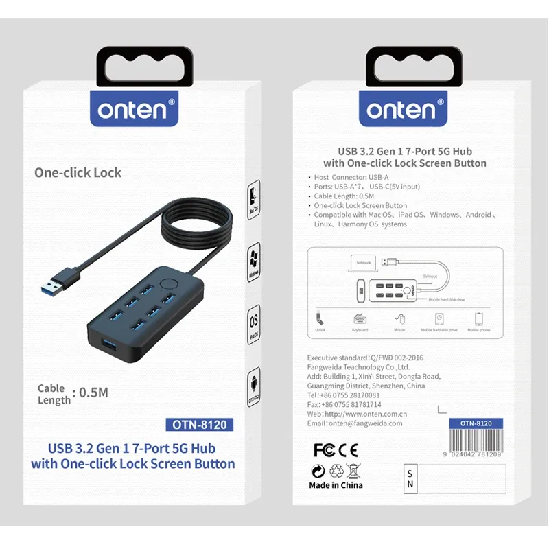 Onten USB 3.2 Gen 1 7-Port 5G Hub OTN-8120 for Sale in Pakistan
