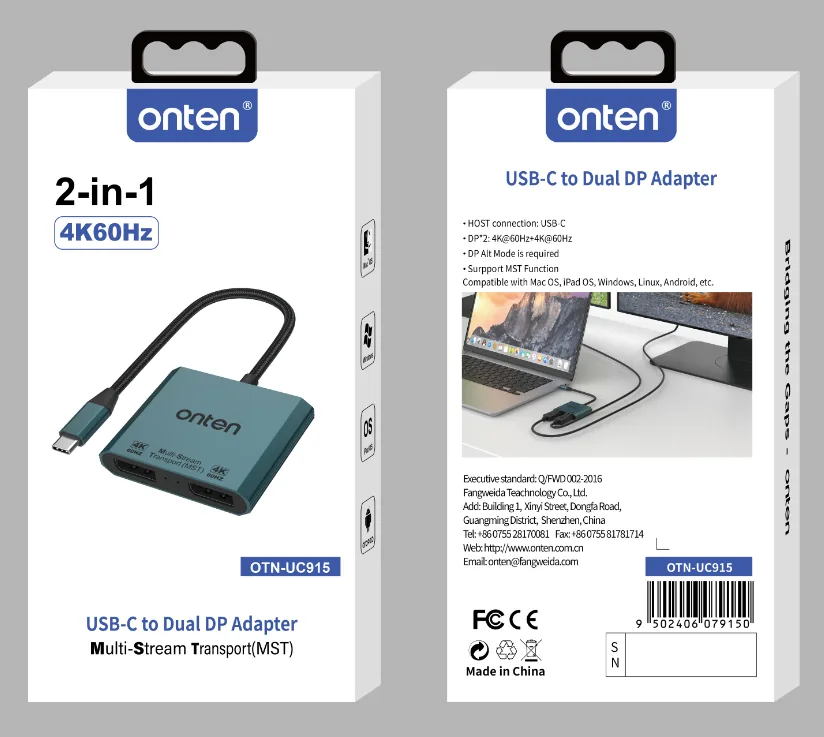 Onten USB-C to Dual DP Adapter 4K@60Hz UC915 for Sale in Pakistan