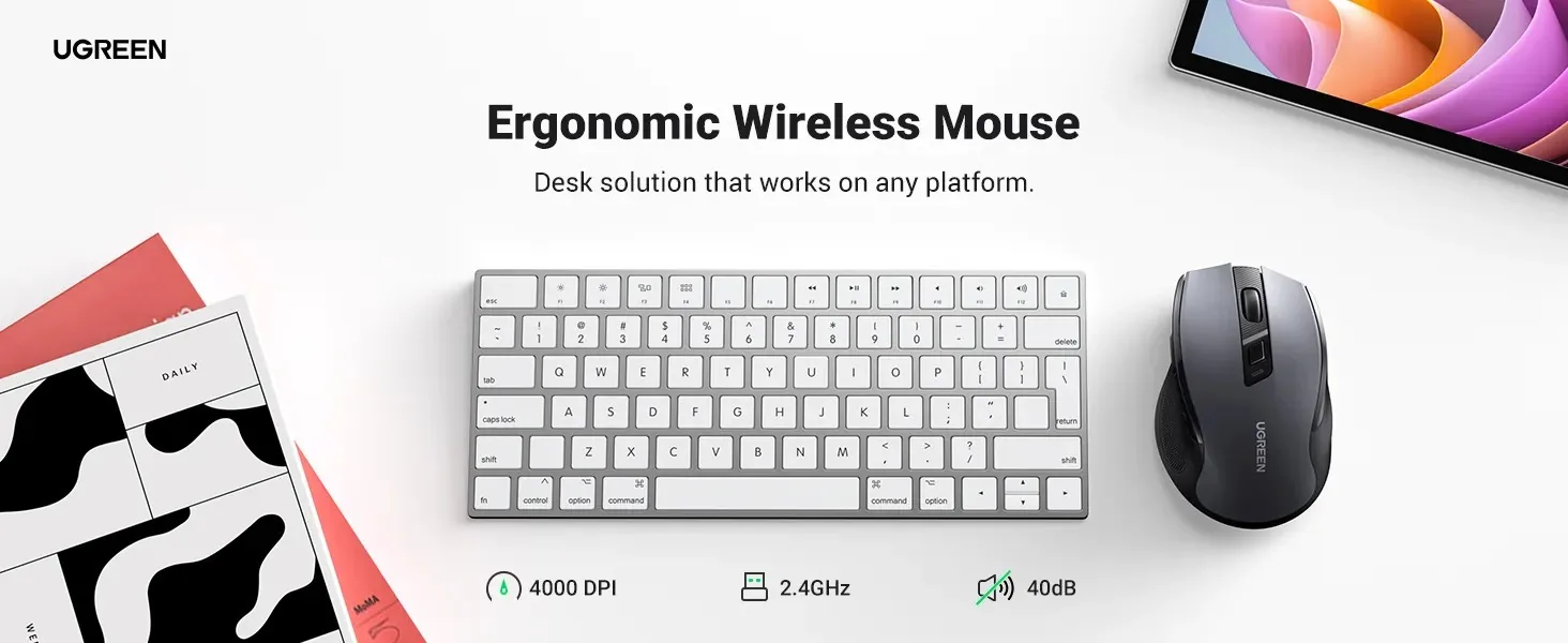 UGREEN 15063 Wireless Mouse, 6-Silent Button, Ergonomic, Auto Slip, 4000DPI MAX for Sale in Pakistan