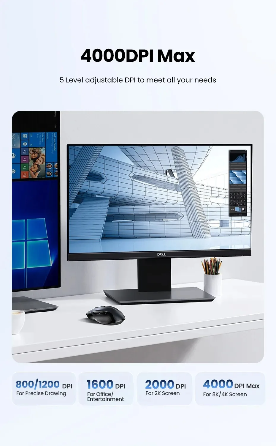 UGREEN 15063 Wireless Mouse, 6-Silent Button, Ergonomic, Auto Slip, 4000DPI MAX for Sale in Pakistan