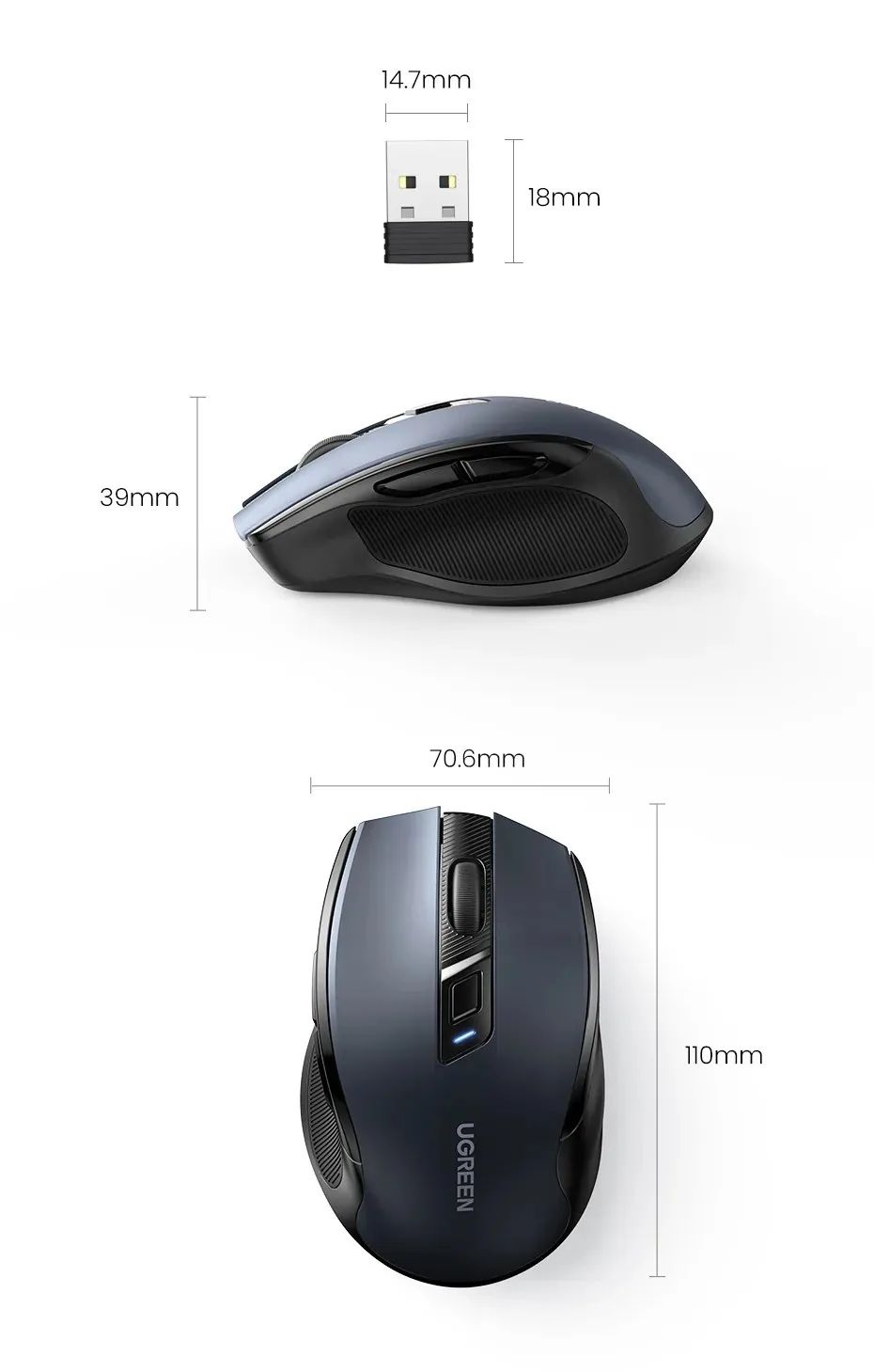 UGREEN 15063 Wireless Mouse, 6-Silent Button, Ergonomic, Auto Slip, 4000DPI MAX for Sale in Pakistan