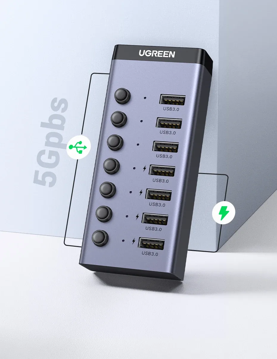 UGREEN 90307 10X Faster USB-C to 7-Port USB-A 3.0 Hub, Both are Data Transfer & Charging UPTO 7.5W for Sale in Pakistan