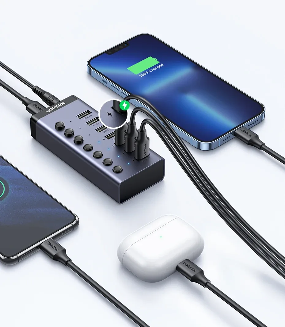 UGREEN 90307 10X Faster USB-C to 7-Port USB-A 3.0 Hub, Both are Data Transfer & Charging UPTO 7.5W for Sale in Pakistan