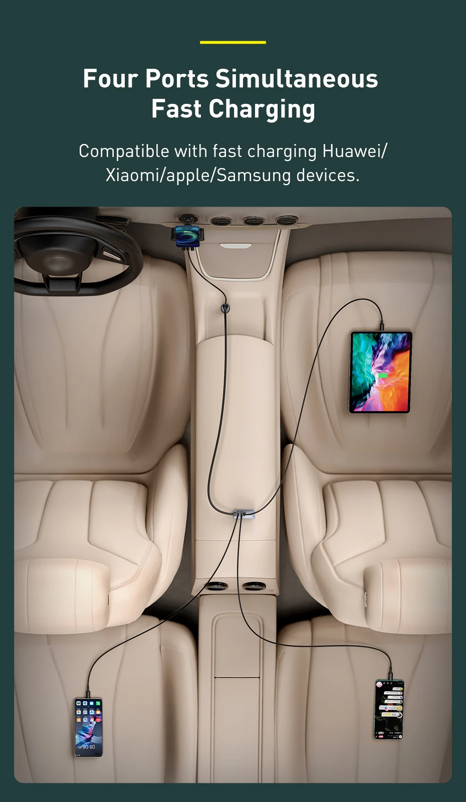 Baseus Share Together 120W PPS Quick Car Charger 2C+2U, Baseus Share Together 120W PPS Quick Car Charger 2C+2U for Sale