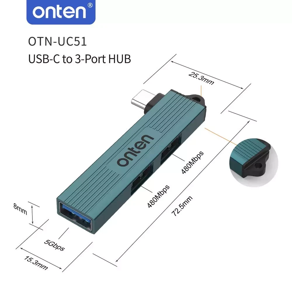 Onten 3-in-1 USB-C to 3 Port Hub UC51, Onten 3-in-1 USB-C to 3 Port Hub UC51 for Sale