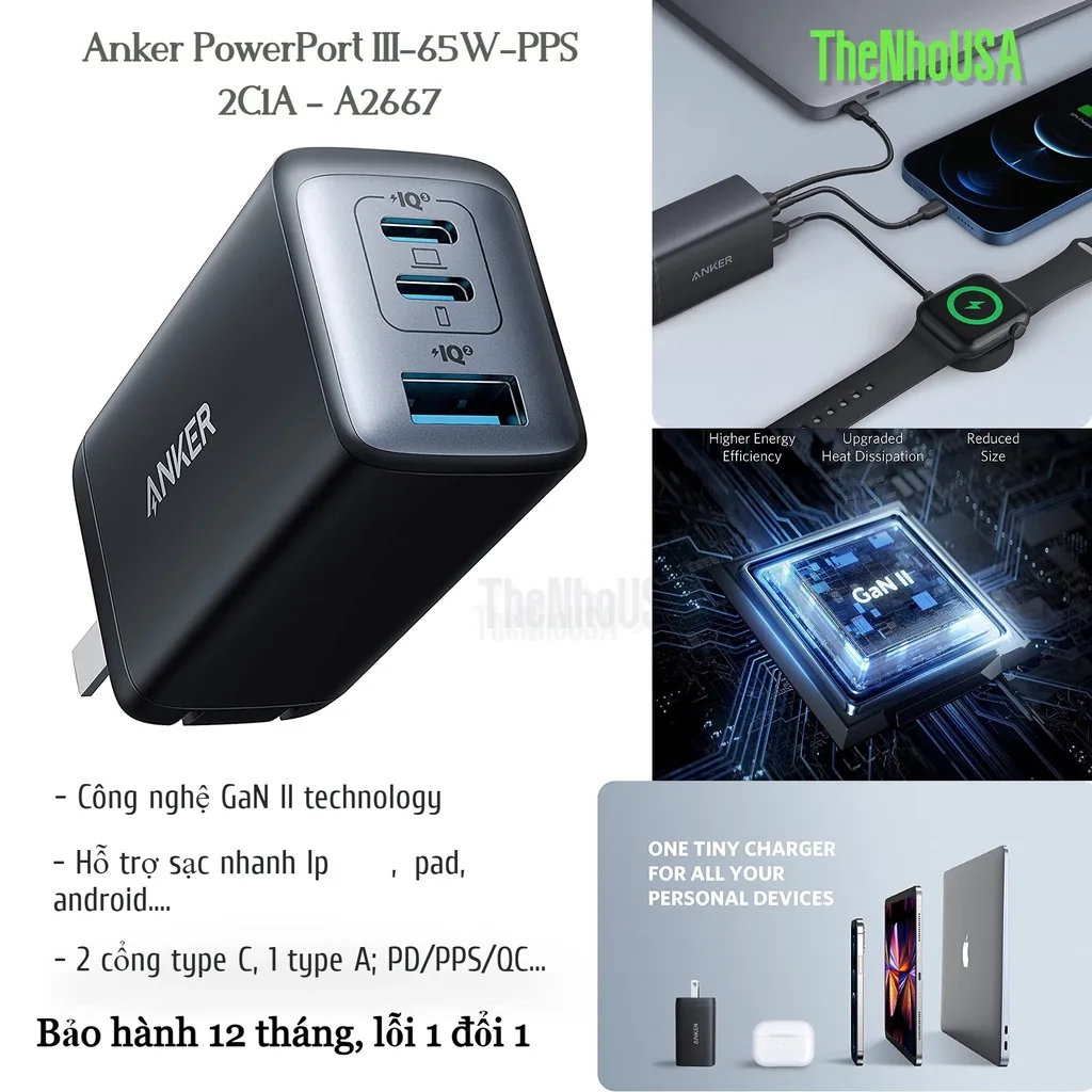 Anker A2667 GaN Multi-Head PD 65W Super Fast Charger For All Type-C Laptop Mobiles , Anker A2667 GaN Multi-Head PD 65W Super Fast Charger For All Type-C Laptop Mobiles for sale , Anker A2667 GaN Multi-Head PD 65W Super Fast Charger For All Type-C Laptop M