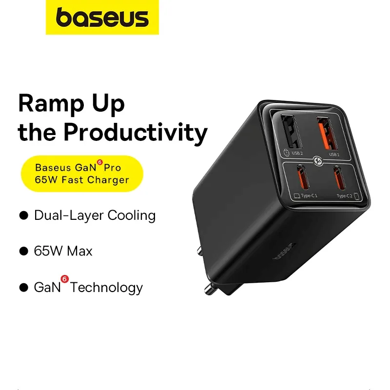 Baseus 2C+2U 65W GaN6 Pro Fast Charger EU Cluster Black for Sale in Pakistan , Baseus 2C+2U 65W GaN6 Pro Fast Charger EU Cluster Black for Sale in Pakistan for sale , Baseus 2C+2U 65W GaN6 Pro Fast Charger EU Cluster Black for Sale in Pakistan for Sale in