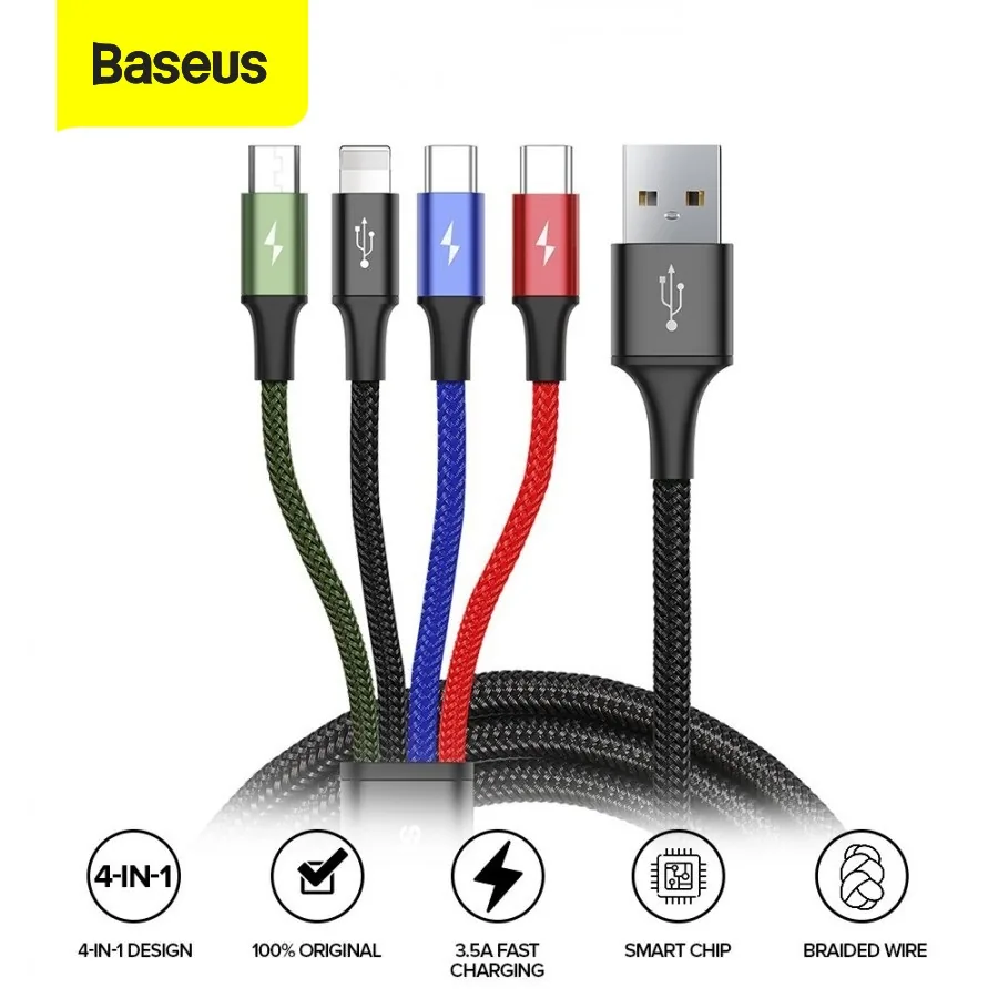 Baseus 4-in-1 Fast Charging Cable For lightning+Type-C (2) Micro 3.5A , Baseus 4-in-1 Fast Charging Cable For lightning+Type-C (2) Micro 3.5A for sale , Baseus 4-in-1 Fast Charging Cable For lightning+Type-C (2) Micro 3.5A for Sale in Pakistan , Baseus 4-