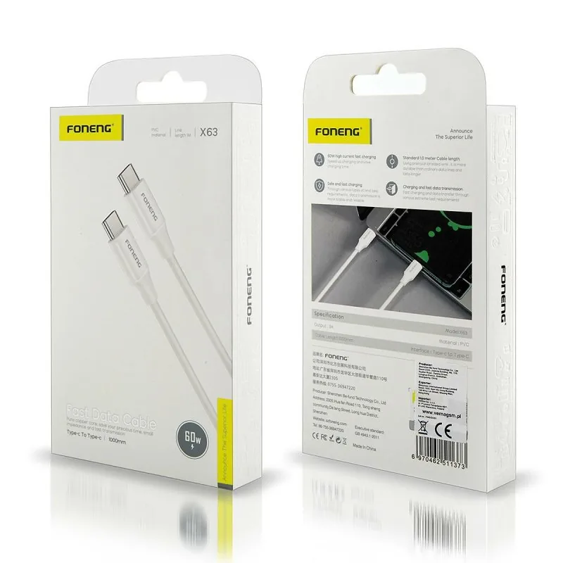 Foneng X63 USB-C to USB-C Fast Charging Cable 2.1A 1m for Sale in Pakistan , Foneng X63 USB-C to USB-C Fast Charging Cable 2.1A 1m for Sale in Pakistan for sale , Foneng X63 USB-C to USB-C Fast Charging Cable 2.1A 1m for Sale in Pakistan for Sale in Pakis