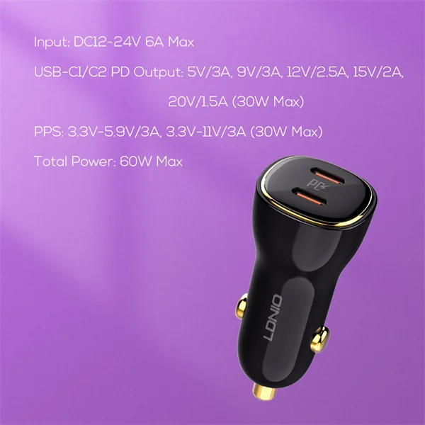 LDNIO C104 60W Dual Type C Ports Super Fast Car Charger , LDNIO C104 60W Dual Type C Ports Super Fast Car Charger for sale , LDNIO C104 60W Dual Type C Ports Super Fast Car Charger for Sale in Pakistan , LDNIO C104 60W Dual Type C Ports Super Fast Car Cha