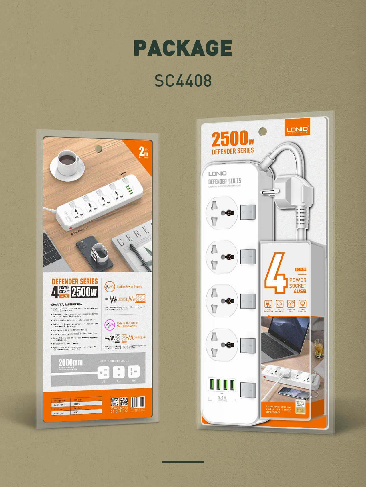 LDNIO SC4408 Power Socket Extension 4 Power Sockets & 4 USB-A With 2m Power Cord , LDNIO SC4408 Power Socket Extension 4 Power Sockets & 4 USB-A With 2m Power Cord for sale , LDNIO SC4408 Power Socket Extension 4 Power Sockets & 4 USB-A With 2m Power Cord